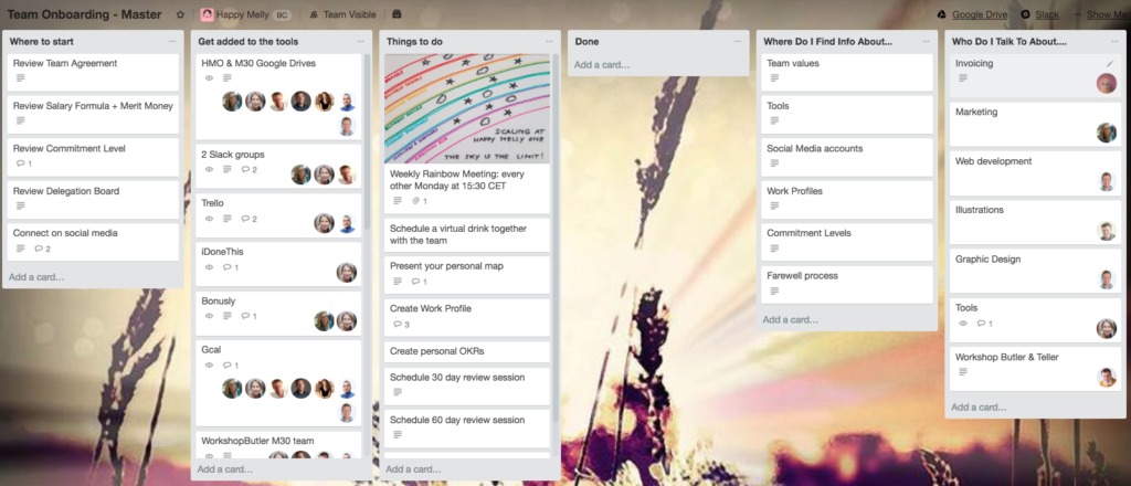 Happy Melly onboarding Trello board